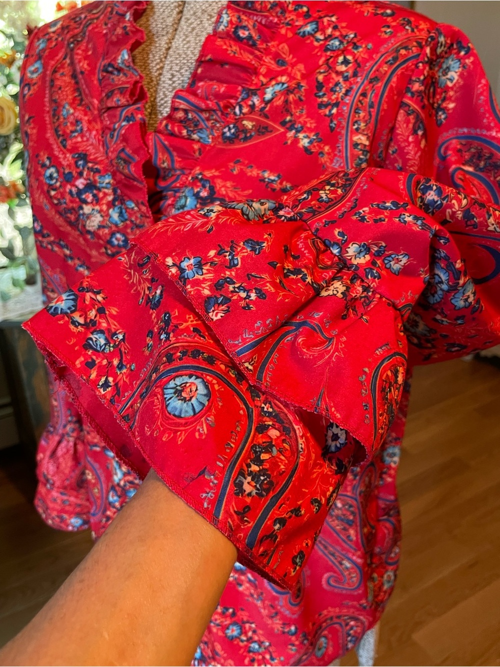 Red Paisley Ruffle-Trim Blouse - Picture 5 of 13
